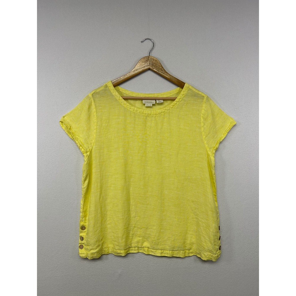 Coastal Boho Cynthia Rowley Womens XL Yellow 100%‎ Linen Side Button Top